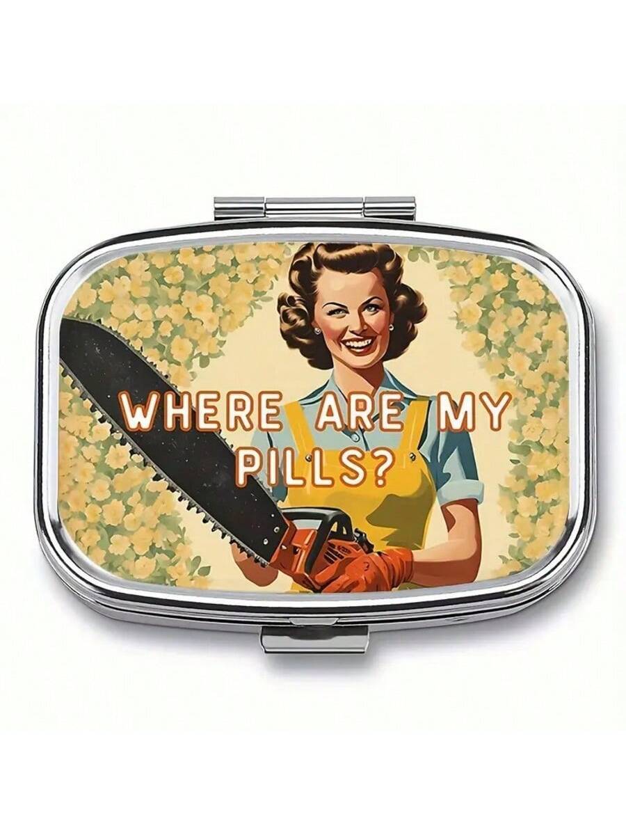 Retro Comic Dual-Compartment Travel Pill Case with Mirror