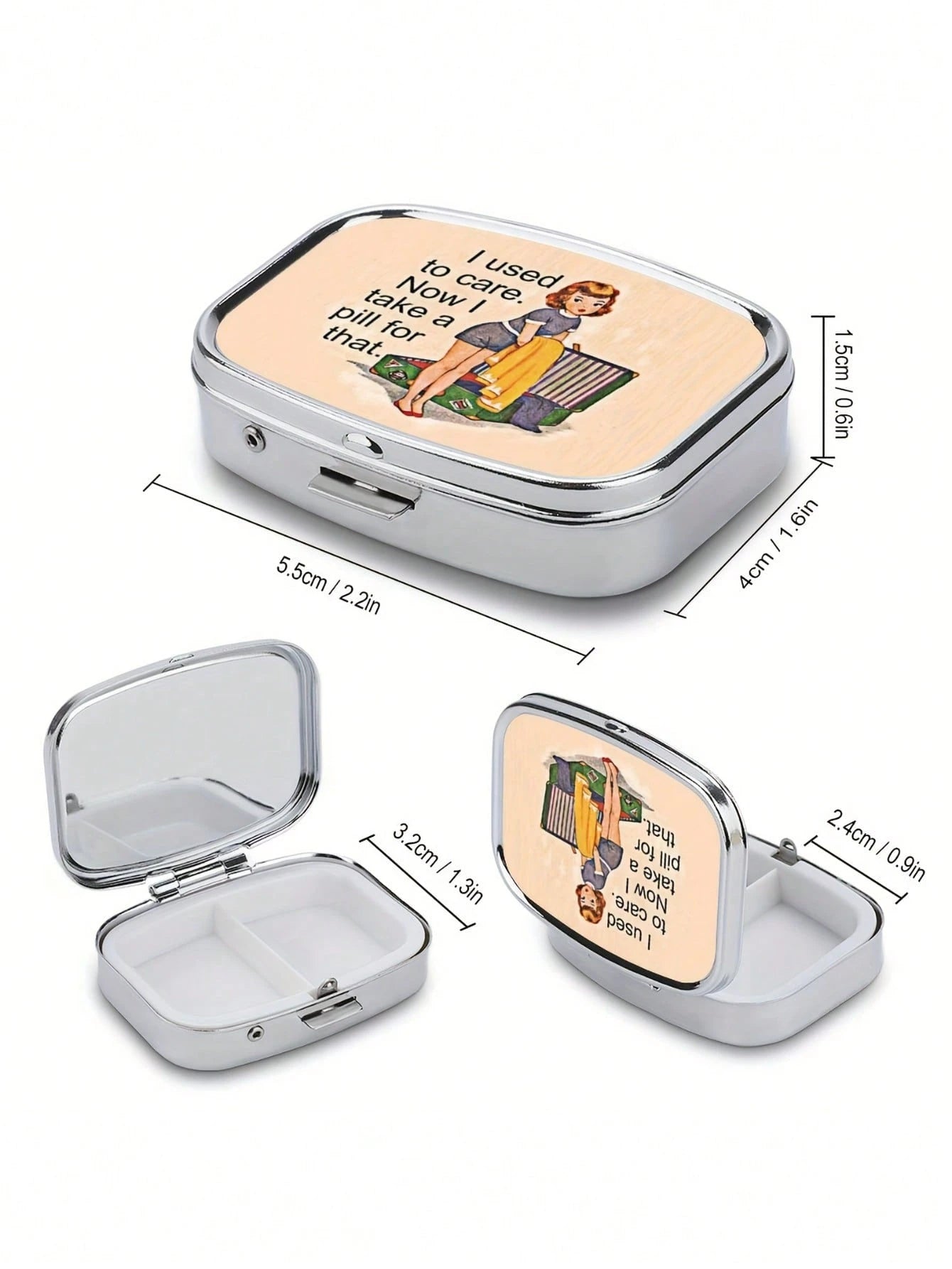 Retro Comic Dual-Compartment Travel Pill Case with Mirror
