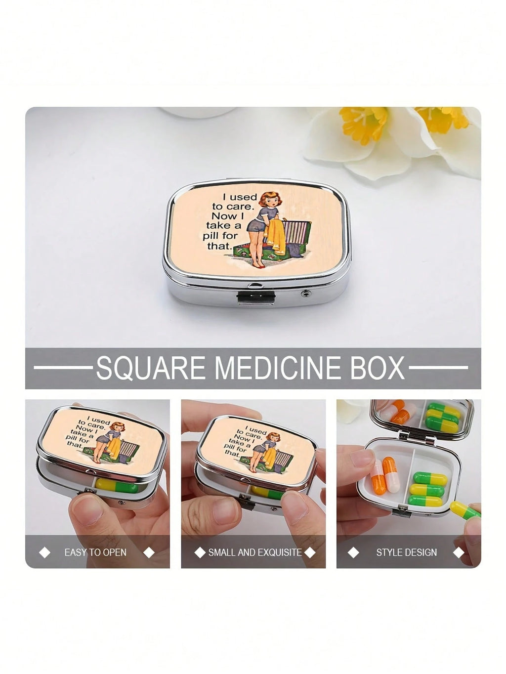 Retro Comic Dual-Compartment Travel Pill Case with Mirror